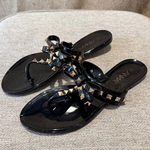 Anna Black Sandals with Gold Studs